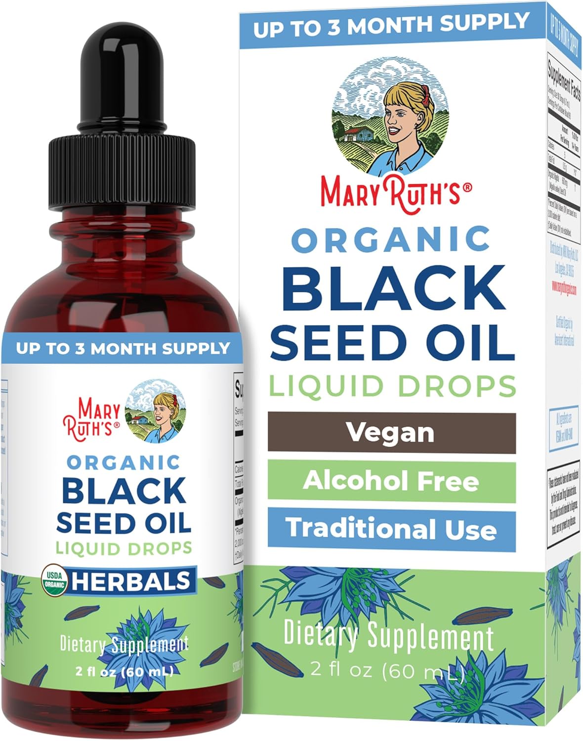 MaryRuth Organics Black Seed Oil Liquid Drops Cold Pressed, 3 Month Supply, USDA Organic Black Cumin Seed Oil, Immune Support, Respiratory Health, Sugar Free, Vegan, Non-GMO, Gluten Free, 2 Fl Oz - Nirvana Guru