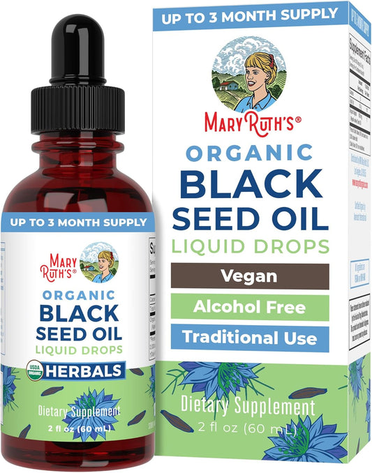 MaryRuth Organics Black Seed Oil Liquid Drops Cold Pressed, 3 Month Supply, USDA Organic Black Cumin Seed Oil, Immune Support, Respiratory Health, Sugar Free, Vegan, Non-GMO, Gluten Free, 2 Fl Oz - Nirvana Guru