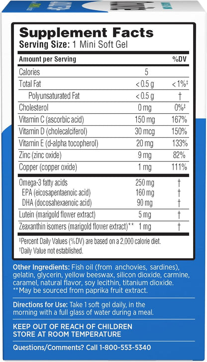 Ocuvite 50+ Eye Vitamin & Mineral Supplement, Multivitamin for Vision & Ocular Health with Omega-3, Zinc, Vitamins C & E, Lutein & Zeaxanthin, Zinc Supplements for Women and Men, 90 Softgels Nirvana Guru