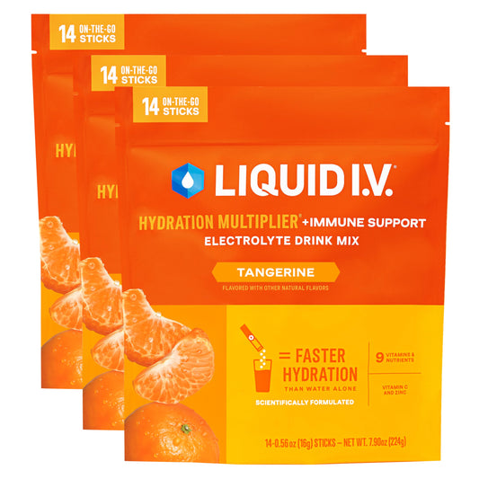 Liquid I.V.® Hydration Multiplier +Immune Support - Tangerine | Electrolyte Powder Drink Mix | 3 Pack (42 Servings) - Nirvana Guru