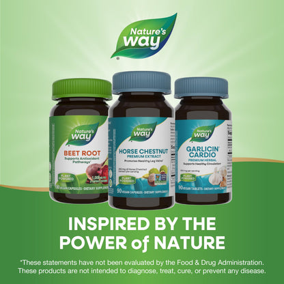 Nature's Way Standardized Horse Chestnut, Premium Extract, Promotes Healthy Leg Veins*, 250 mg per Serving, Vegan, 90 Capsules - Nirvana Guru