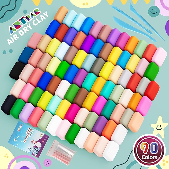 Air Dry Clay for Kids,90 Colors Modeling Model Magic Clay,DIY Molding Clay Starter Kit with Sculpting Tools,Soft and Non-Sticky,Art and Crafts for Boys & Girls 3-12 Years Old. nirvanaguru