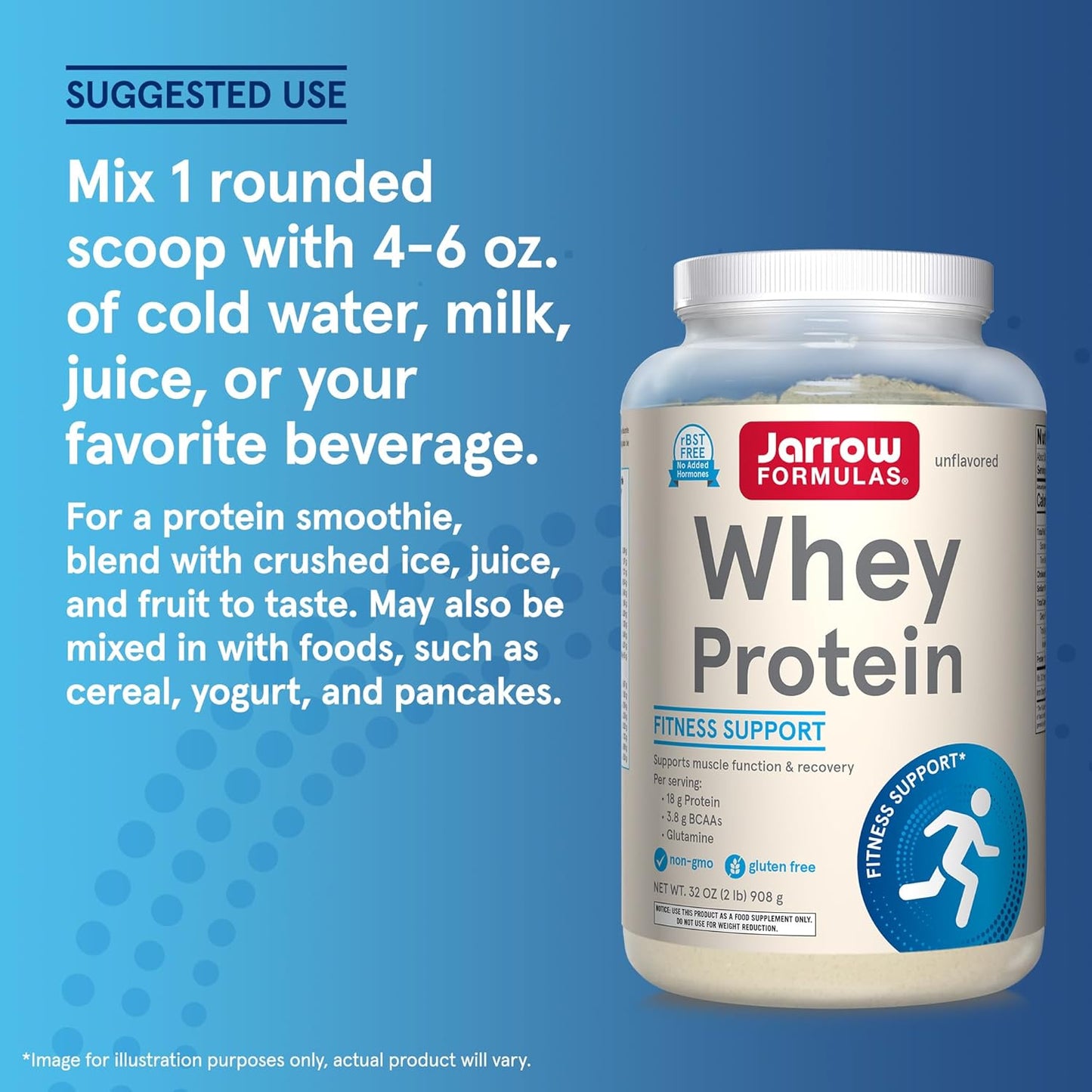 Jarrow Formulas Whey Protein With 18 g of Protein, 3.8 g of BCAAs, and Glutamine, Dietary Supplement for Muscle Function and Recovery Support, 32 oz Unflavored Powder, Approximately 38 Day Supply - Nirvana Guru
