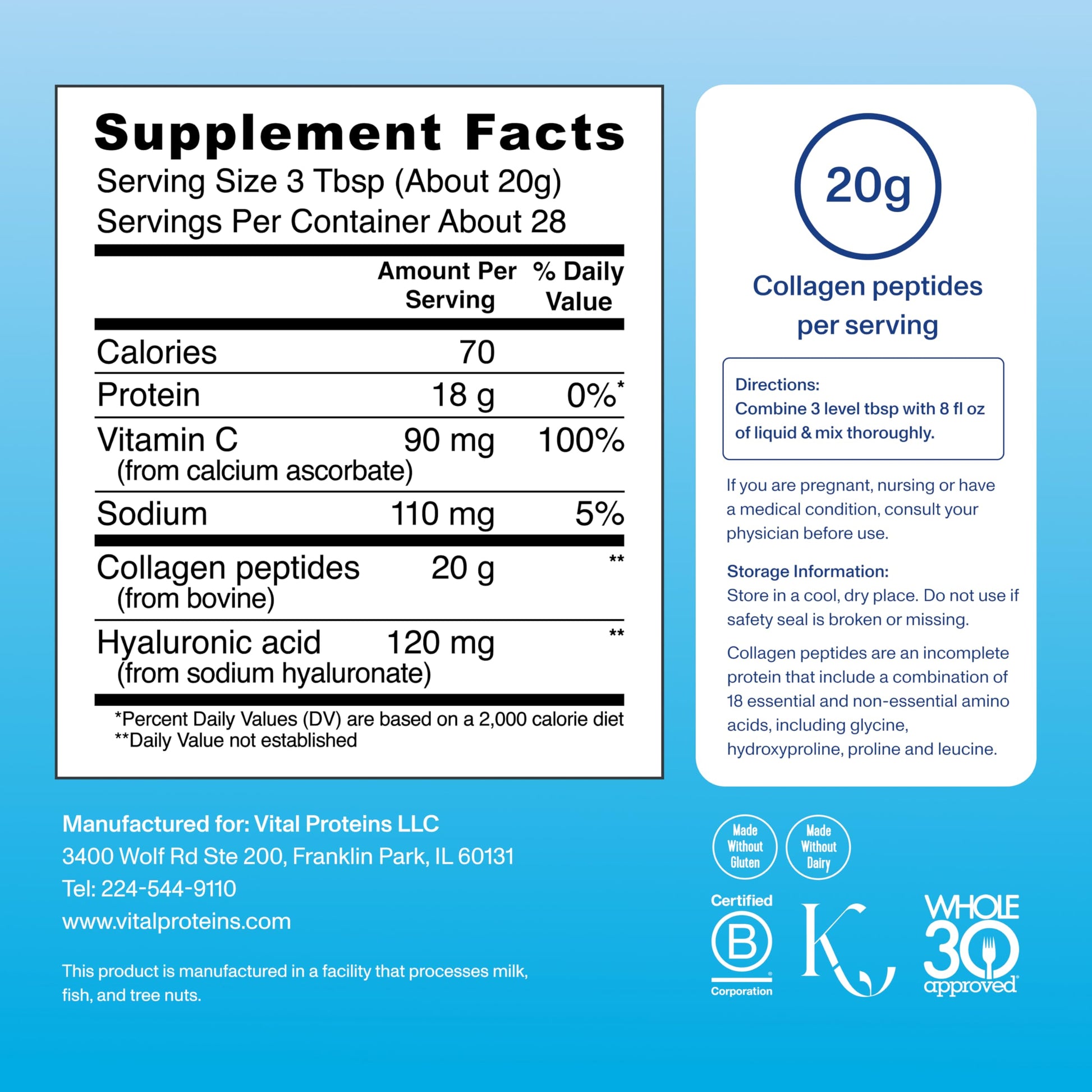 Vital Proteins Collagen Peptides Powder Advanced with Hyaluronic Acid & Vitamin C, Collagen Supplements, Unflavored, 13 Servings - Nirvana Guru