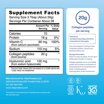 Vital Proteins Collagen Peptides Powder Advanced with Hyaluronic Acid & Vitamin C, Collagen Supplements, Unflavored, 13 Servings - Nirvana Guru