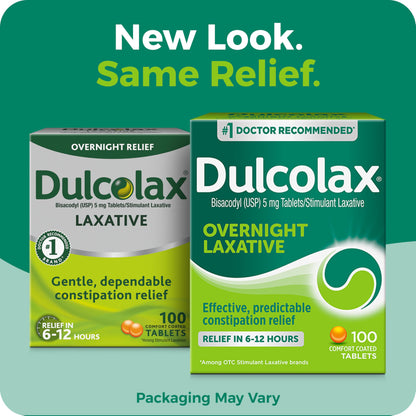 Dulcolax Stimulant Laxative Tablets, Predictable & Effective Constipation Relief, Relieves Straining & Bloating, Bisacodyl 5 mg, 100 Count
