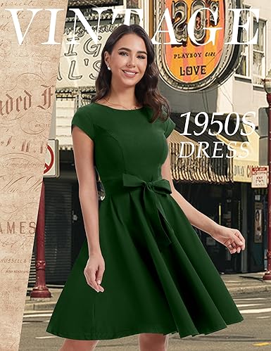 Dressystar Women's Vintage Cap Sleeve A Line Cocktail Party Dress 1950s Retro Rockabilly Prom Swing Dresses nirvanaguru