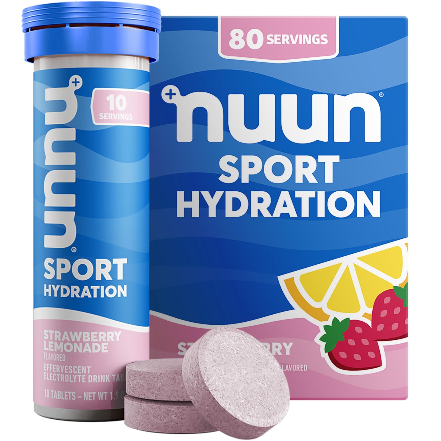 Nuun Sport Electrolyte Tablets with Magnesium, Calcium, Potassium, Chloride & Sodium, Gluten Free & Vegan, Strawberry Lemonade, 4 Pack (40 Servings Total)