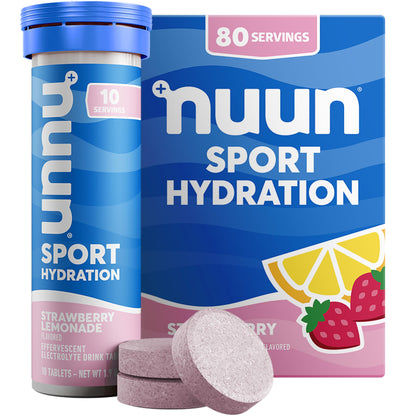 Nuun Sport Electrolyte Tablets with Magnesium, Calcium, Potassium, Chloride & Sodium, Gluten Free & Vegan, Strawberry Lemonade, 4 Pack (40 Servings Total)