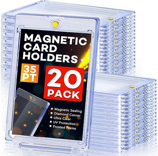20ct Magnetic Card Holders, 35pt One Touch Card Holder, U-V Protection Hard Plastic Case for Trading Cards, Display Case for Sports, Baseball, Football, Game Cards nirvanaguru