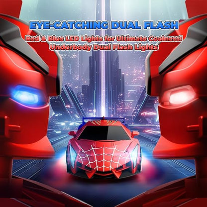 Spider Transform RC Cars Toys with Eye & Underbody Lights, 2.4GHz Remote Control Car One-Button Deformation, Fast 360°Rotation Robot Toys Birthday Gifts for 3 4 5 6 7 8 9 10 Year Old Boys Age 4-7 8-12 nirvanaguru