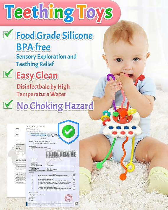 Yetonamr Baby Sensory Montessori Toys for 6-12-18 Months, Pull String Silicone Teething Toy, Toddler Birthday Gift Travel Toy for 1 2 Year Old Boy Girl Infant 8 9 10 Months Old nirvanaguru