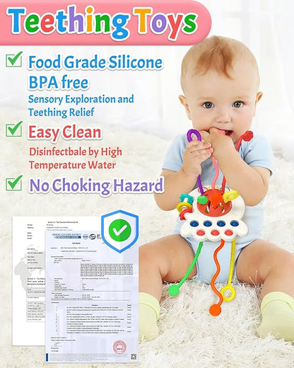 Yetonamr Baby Sensory Montessori Toys for 6-12-18 Months, Pull String Silicone Teething Toy, Toddler Birthday Gift Travel Toy for 1 2 Year Old Boy Girl Infant 8 9 10 Months Old nirvanaguru