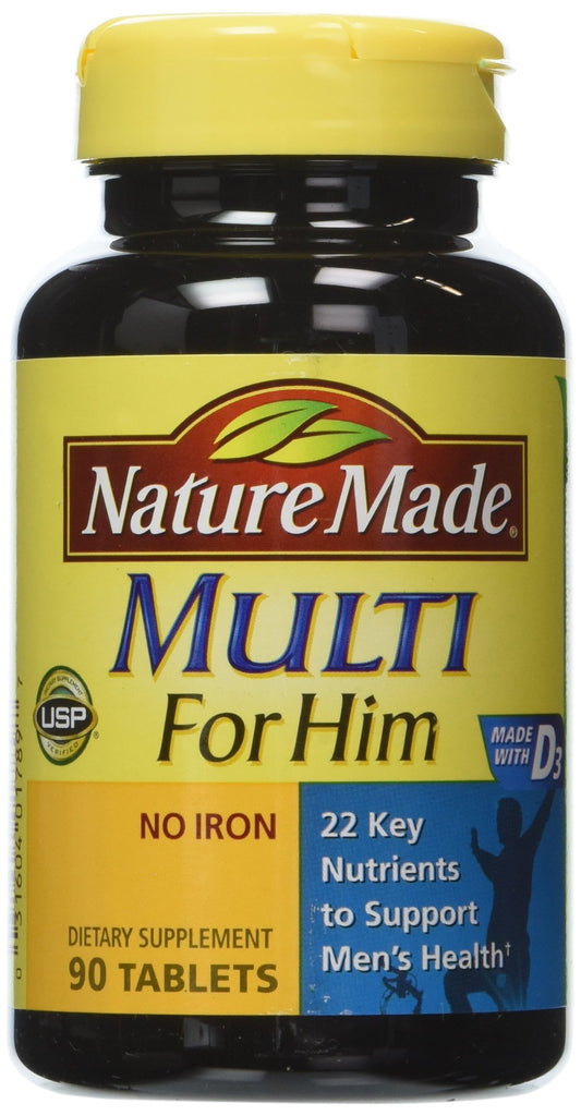 Nature Made Multivitamin For Him with No Iron, Mens Multivitamins for Daily Nutritional Support, Multivitamin for Men, 90 Tablets, 90 Day Supply - Nirvana Guru