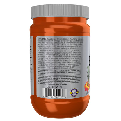 NOW Foods Sports Nutrition, BCAA Blast Powder, 5 g BCAA, 100 mg Caffeine, Tropical Punch, 600-Grams - Nirvana Guru