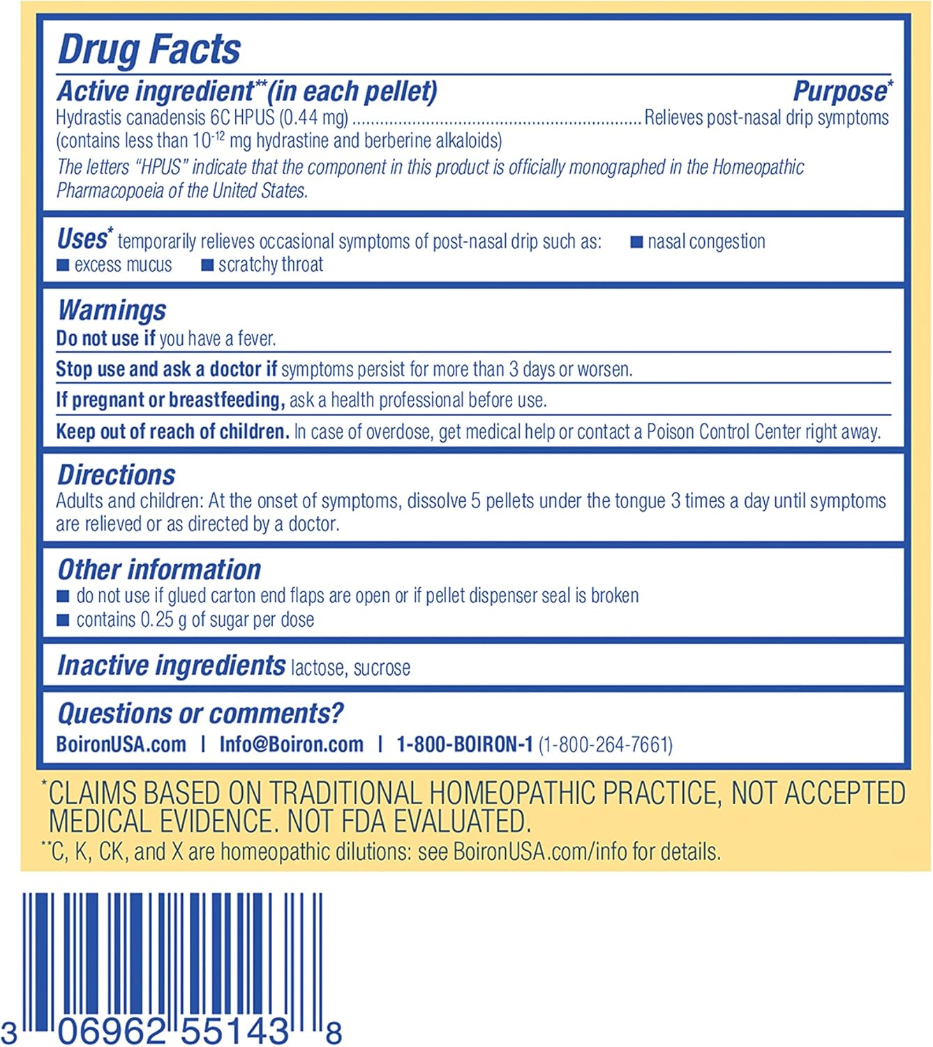 Boiron Hydrastis Canadensis 6C Homeopathic Medicine for Post-Nasal Drip Relief, Excess Mucus, Scratchy Throat - 3 Count (240 Pellets) - Nirvana Guru