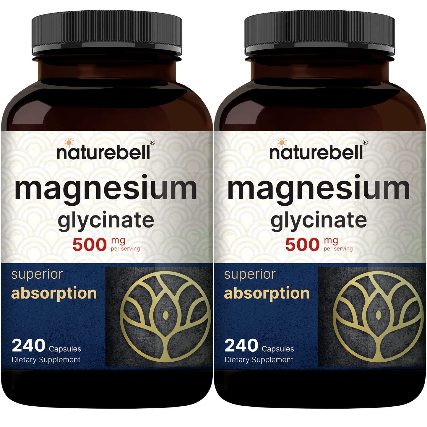NatureBell Magnesium Glycinate 500mg, 240 Capsules | 100% Chelated & Purified | Sleep, Muscle & Heart Support | 3rd Party Tested, Non-GMO, Gluten-Free