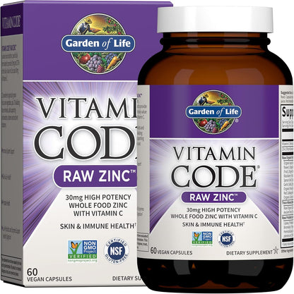Garden of Life Zinc Supplements 30mg High Potency Raw Zinc and Vitamin C Multimineral Supplement, Vitamin Code Vitamins Trace Minerals & Probiotics for Skin Health & Immune Support, 60 Vegan Capsules - Nirvana Guru