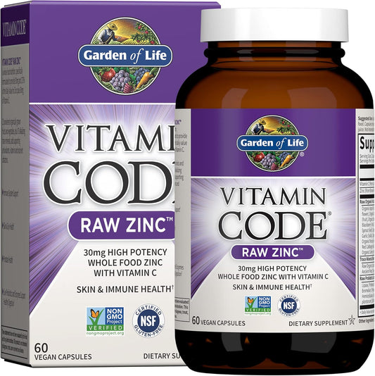 Garden of Life Zinc Supplements 30mg High Potency Raw Zinc and Vitamin C Multimineral Supplement, Vitamin Code Vitamins Trace Minerals & Probiotics for Skin Health & Immune Support, 60 Vegan Capsules - Nirvana Guru