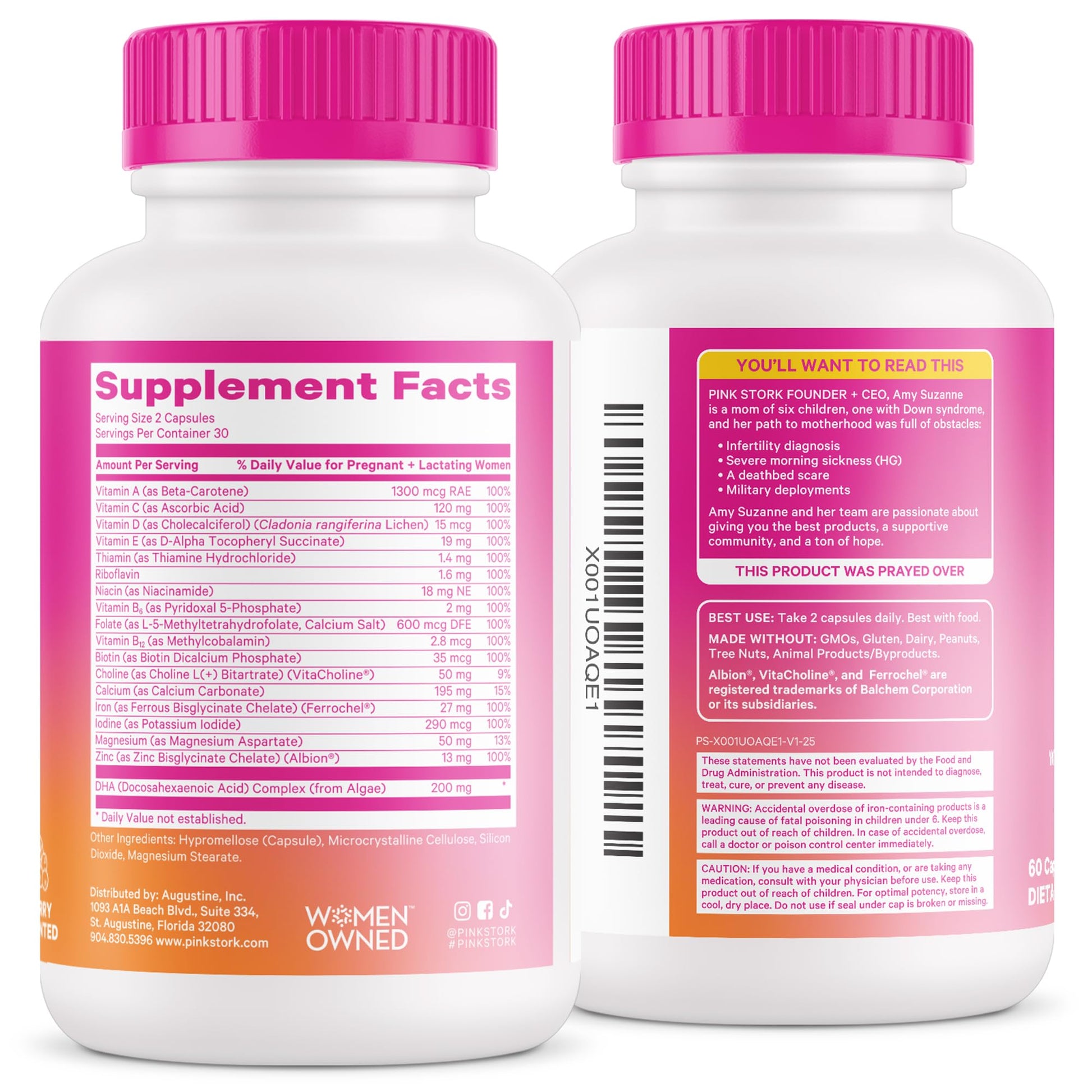 Pink Stork Total Prenatal Vitamins with DHA, Folate, Iron, Choline, and Vitamin B12 - Prenatals for Women to Support Fetal Development, Pregnancy Essentials, Berry Essence, 60 Capsules, 1 Month Supply Nirvana Guru
