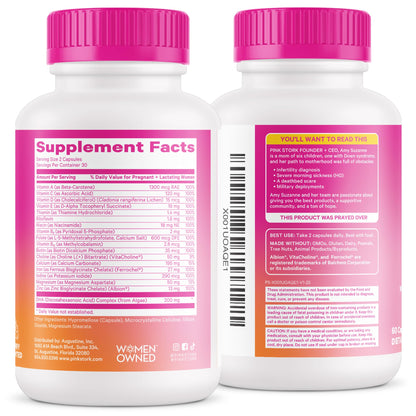 Pink Stork Total Prenatal Vitamins with DHA, Folate, Iron, Choline, and Vitamin B12 - Prenatals for Women to Support Fetal Development, Pregnancy Essentials, Berry Essence, 60 Capsules, 1 Month Supply Nirvana Guru