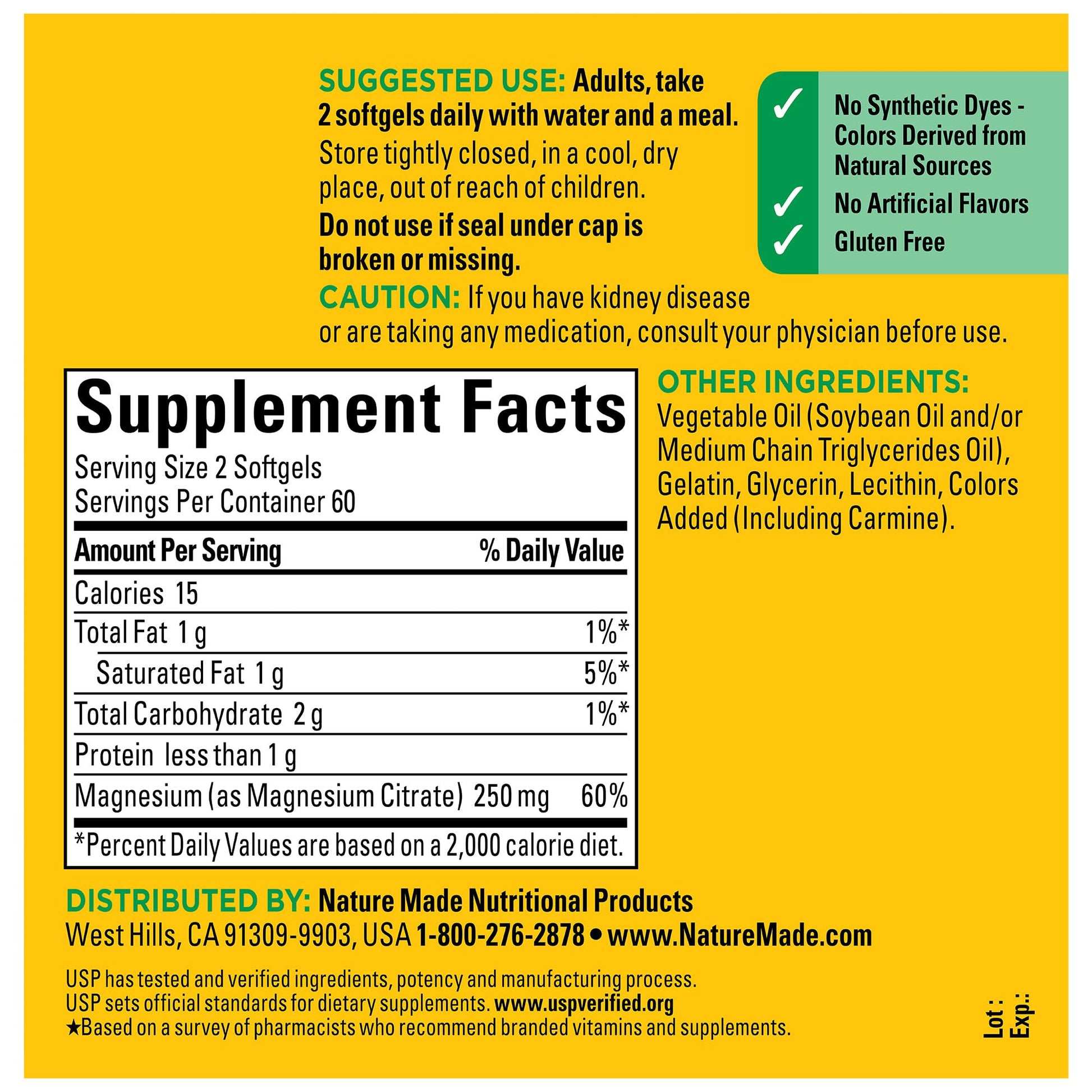 Nature Made Magnesium Citrate 250 mg per serving, Magnesium Supplement for Muscle, Nerve, Bone and Heart Support, 120 Softgels, 60 Day Supply - Nirvana Guru