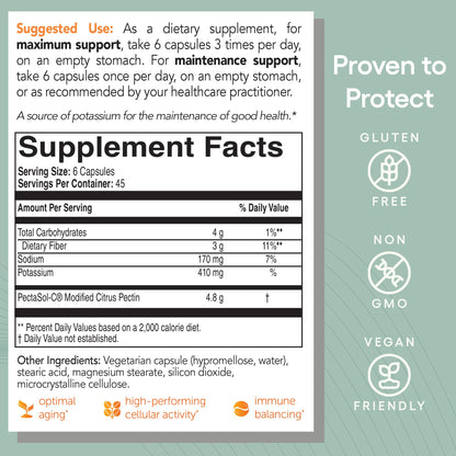 PectaSol Modified Citrus Pectin – 270 Capsules – Total-Body Health Supplement to Support the Heart, Immune System, Inflammation Response & Healthy Aging + Maintain Healthy Galectin-3 Levels - Nirvana Guru