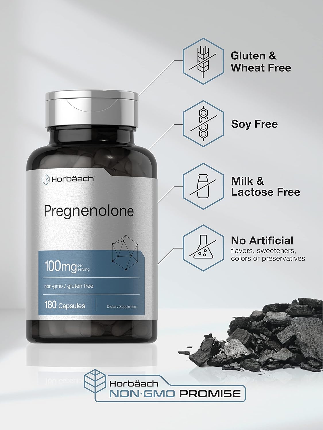 Horbäach Pregnenolone 100mg | 180 Capsules | Non-GMO and Gluten Free Supplement - Nirvana Guru