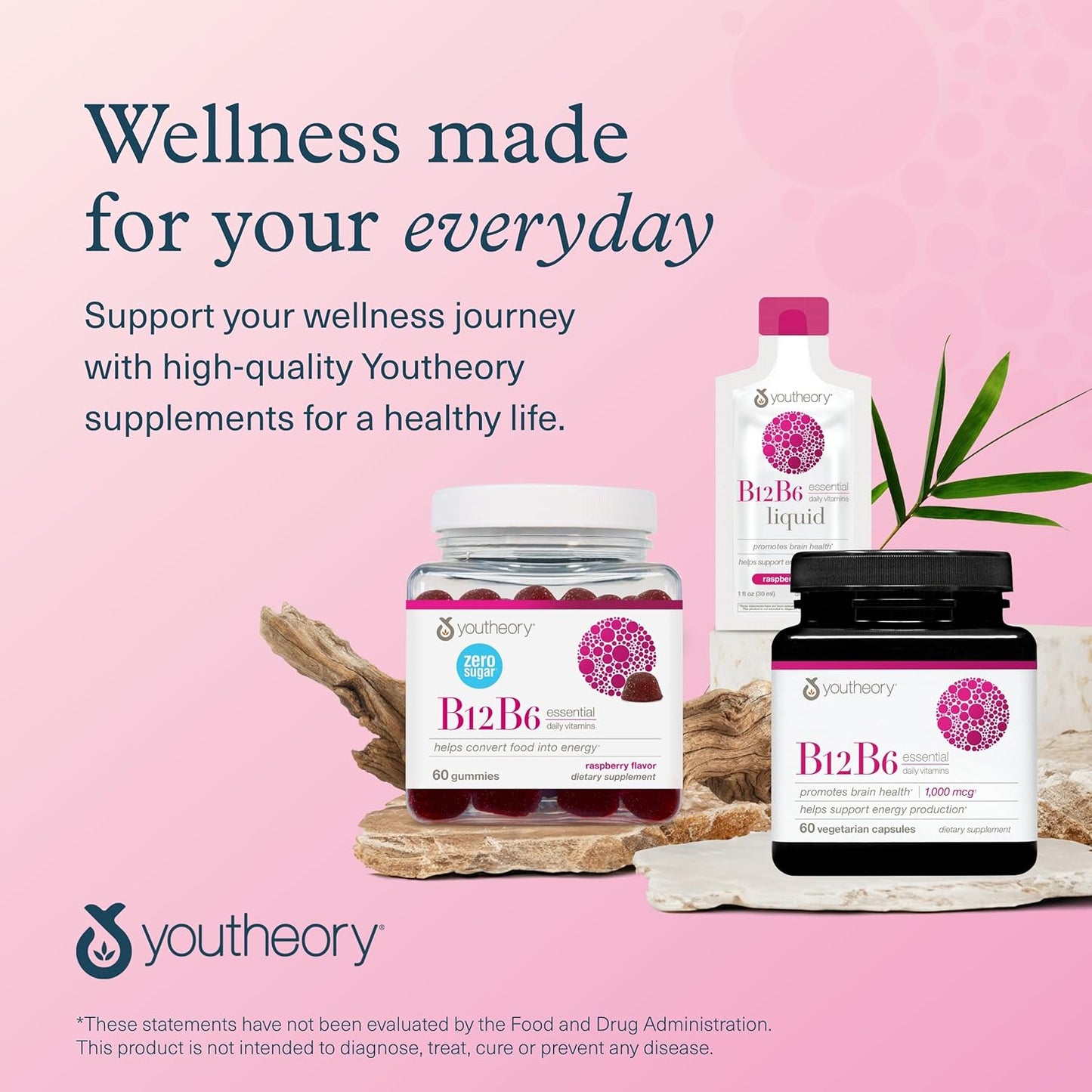 Youtheory B12B6 - Vegan Vitamin B6 & Vitamin B12 - Offers Brain Health, Energy & Immunity Support* - Dairy, Soy & Gluten Free - 60 Vegetarian Capsules - Nirvana Guru