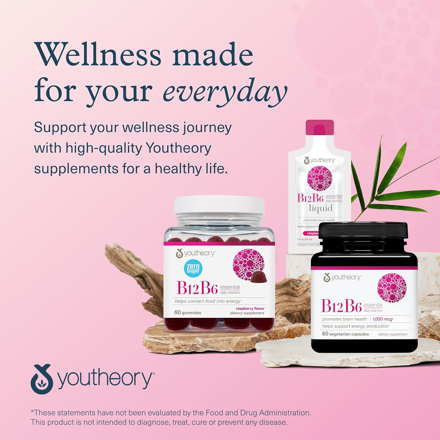 Youtheory B12B6 - Vegan Vitamin B6 & Vitamin B12 - Offers Brain Health, Energy & Immunity Support* - Dairy, Soy & Gluten Free - 60 Vegetarian Capsules - Nirvana Guru