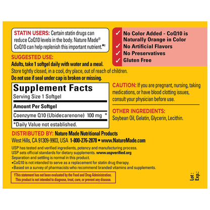 Nature Made CoQ10 100mg, Dietary Supplement for Heart Health Support, 120 Softgels, 120 Day Supply - Nirvana Guru