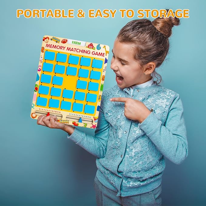 Matching Memory Game for Kids Age 3 4 5 6 7 8 Year Old, Travel Toy for Boys Girls, Wooden Board Game, Road Trip Essentials for Toddler, Airplane/ Car/ Camping Activity, Ideal Christmas, Birthday Gifts nirvanaguru