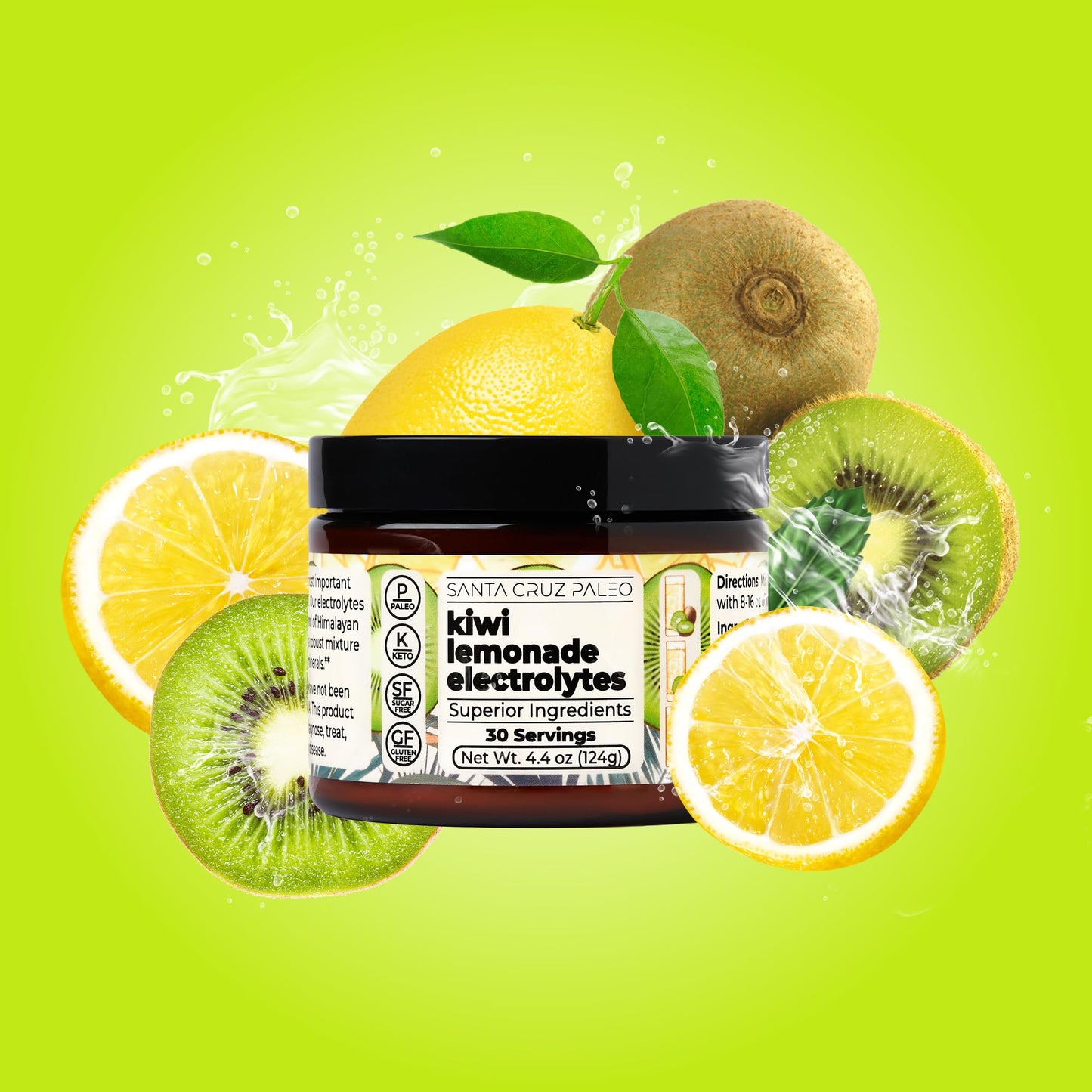 Santa Cruz Paleo Electrolyte Powder, Lemonade Flavor, Sugar Free Hydration Drink Mix with Himalayan Pink Salt, Sea Salt, Magnesium Glycinate, Potassium Chloride, Sweetened with Stevia, 30 Servings