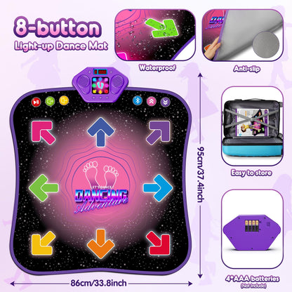 Flooyes Dance Mat Toys for 3-12 Year Old Kids, Electronic Dance Pad with Light-up 6-Button Wireless Bluetooth, Music Dance with 5 Game Modes, Birthday Toys Gifts for 3 4 5 6 7 8 9 10+ Year Old Girls Nirvana Guru
