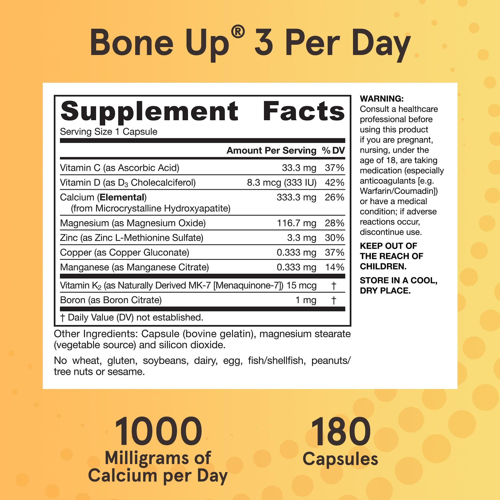 Jarrow Formulas BoneUp Three Per Day For Bone Support and Skeletal Nutrition, Includes Vitamin D3, K2 (as MK-7) and 1000 mg of Calcium Per Day, 180 Capsules, 60 Day Supply - Nirvana Guru