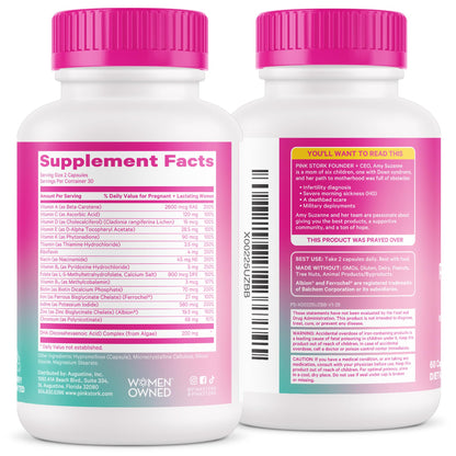 Pink Stork Total Postnatal Vitamins for Women with Vegan DHA, Iron, Folate, and Vitamin B12, Postpartum Recovery Essentials, Daily Supplement for Breastfeeding Moms - 1 Month Supply Nirvana Guru