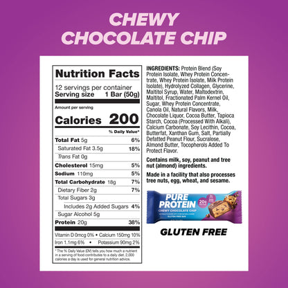 Pure Protein Bars, High Protein, Nutritious Snacks to Support Energy, Low Sugar, Gluten Free, Chocolate Deluxe, 1.76 oz., 12 Count(Pack of 1) (Packaging may vary)