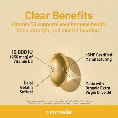 NatureWise Vitamin D3 5000iu (125 mcg) 1 Year Supply for Immune Support, Healthy Muscle Function, and Bone Health - Non-GMO, Gluten Free in Organic Extra Virgin Olive Oil, (Mini Softgel), 360 Count