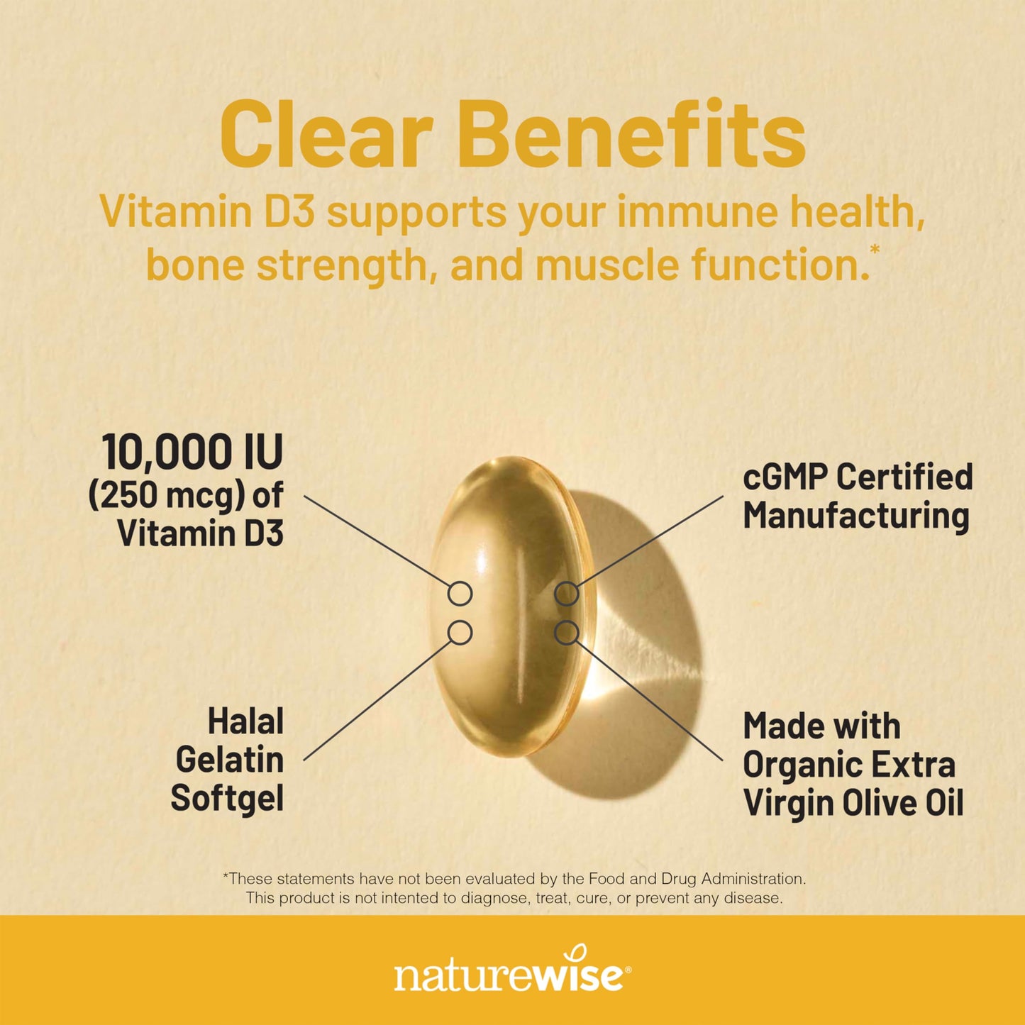 NatureWise Vitamin D3 5000iu (125 mcg) 1 Year Supply for Immune Support, Healthy Muscle Function, and Bone Health - Non-GMO, Gluten Free in Organic Extra Virgin Olive Oil, (Mini Softgel), 360 Count
