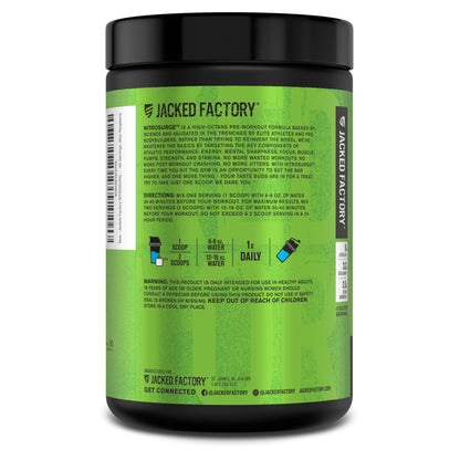 Jacked Factory NITROSURGE Pre Workout Supplement - Energy Booster, Instant Strength Gains, Clear Focus & Intense Pumps - NO Booster & Powerful Preworkout Energy Powder - 30 Servings, Blue Raspberry