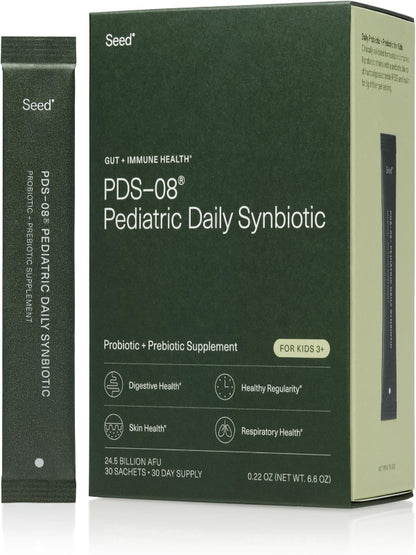 Seed PDS-08 Pediatric Daily Synbiotic - Fiber-Based Prebiotic & Probiotic for Kids - Digestive Health, Regularity, Constipation Relief - Ages 3-17 - Vegan and Shelf-Stable - 30 Sachets (30-Day Supply) - Nirvana Guru