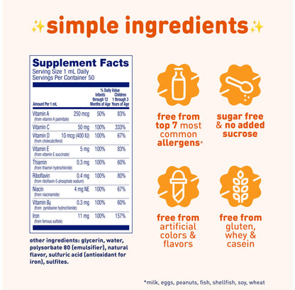 Enfamil Poly-Vi-Sol with Iron Liquid Multivitamin Drops, Supports Growth & Development*, 50mL Bottle - Nirvana Guru