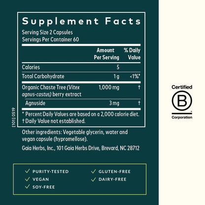 Gaia Herbs Vitex Berry - Supports Hormone Balance & Fertility in Women - 60 Vegan Liquid Phyto-Capsules (30-Day Supply) - Nirvana Guru