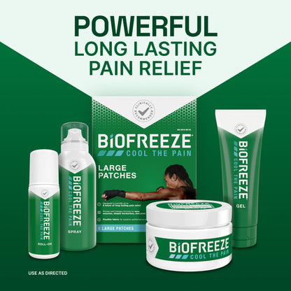 Biofreeze Large Pain Relief Patches, Menthol Pain Patches for Lower Back, Neck, Knee, & Shoulder, Comfortable & Flexible Fabric Stays in Place, FSA Eligible, 5 ct