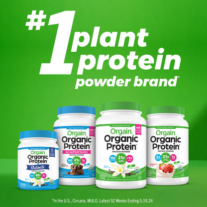Orgain Organic Vegan Protein Powder, Vanilla Bean - 21g Plant Protein, 4g Prebiotic Fiber, No Lactose Ingredients, No Added Sugar, Non-GMO, For Shakes & Smoothies, 2.03 lb (Packaging May Vary)