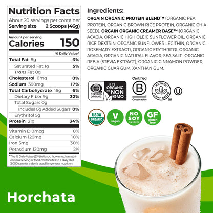 Orgain Organic Vegan Protein Powder, Vanilla Bean - 21g Plant Protein, 4g Prebiotic Fiber, No Lactose Ingredients, No Added Sugar, Non-GMO, For Shakes & Smoothies, 2.03 lb (Packaging May Vary)