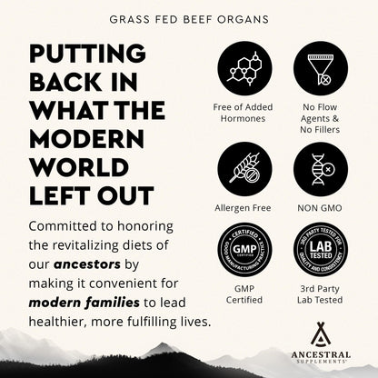 Ancestral Supplements Grass Fed Beef Liver 180 Capsules, Supports Energy Production, Detoxification, Digestion, Immunity and Full Body Wellness, Non-GMO, Freeze Dried Liver Health Supplement