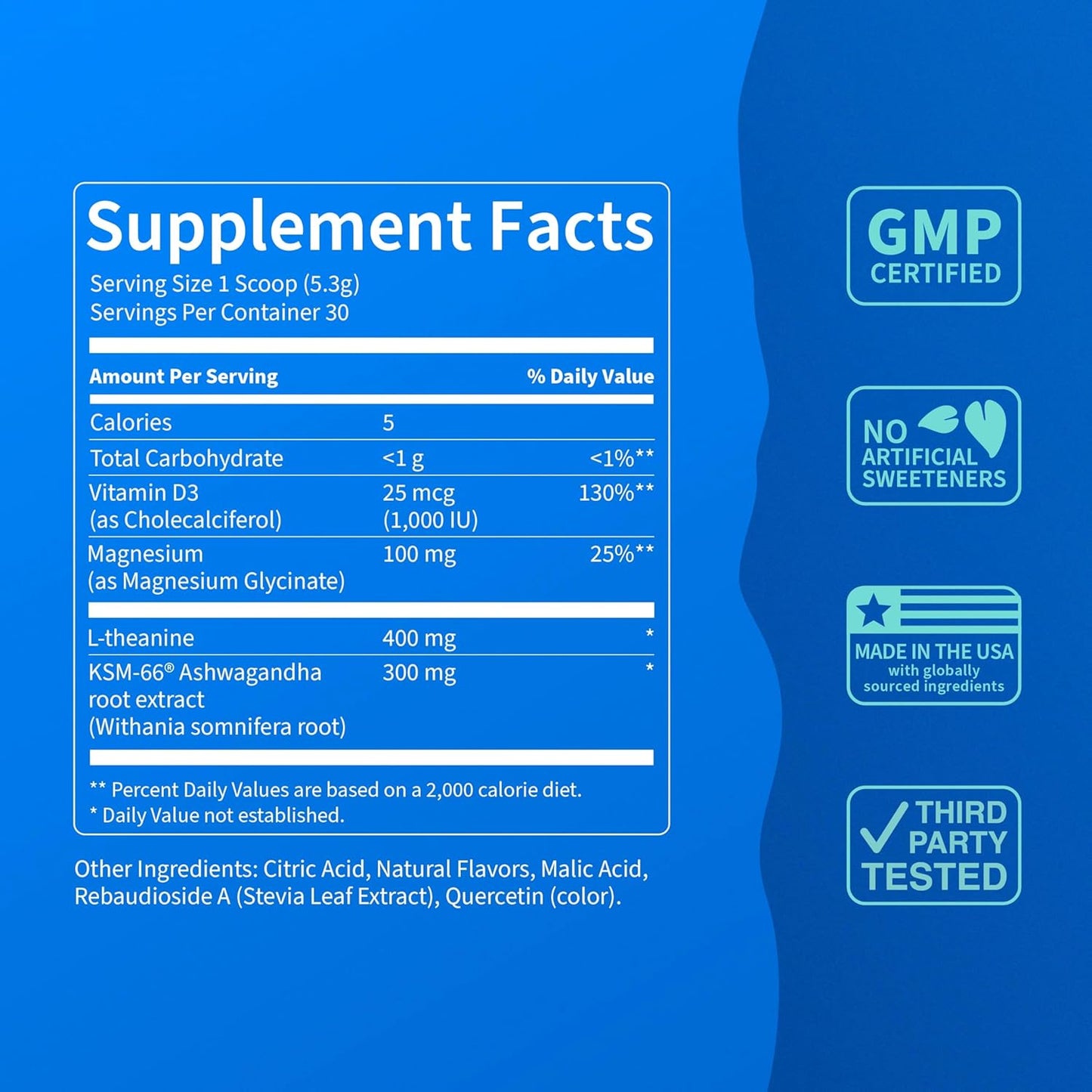 Supercalm Powdered Drink Mix, Raspberry Lemonade, L Theanine, Ksm-66 Ashwagandha, Magnesium Glycinate, Vitamin D 3, Supplements for Relaxation & Focus, No Sugar, Non GMO, On The Go, 20 Ct