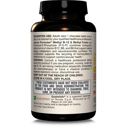 Jarrow Formulas Ultra Strength Methyl B-12 5000 mcg & Methyl Folate 800 mcg + P-5-P, Dietary Supplement for Cellular Energy Metabolism and Cardiovascular Support, 60 Chewable Tablets, 60 Day Supply - Nirvana Guru