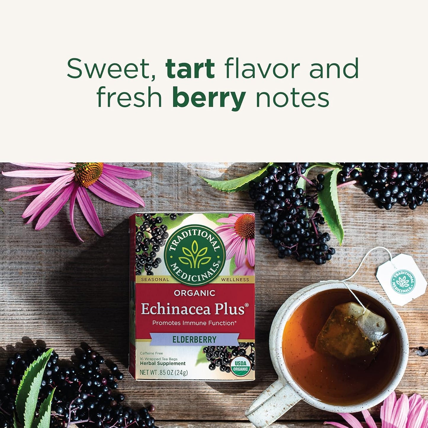 Traditional Medicinals Tea, Organic Echinacea Plus Elderberry, Boosts the Immune System, 16 Tea Bags - Nirvana Guru